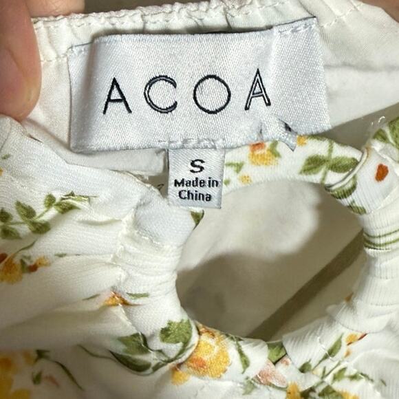 ACOA Smocked Off Shoulder Ruched Ruffle Floral Mini Babydoll Dress Sz Small - Picture 4 of 7